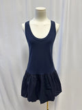 Velvet Navy Ribbed Bubble Skirt Dress