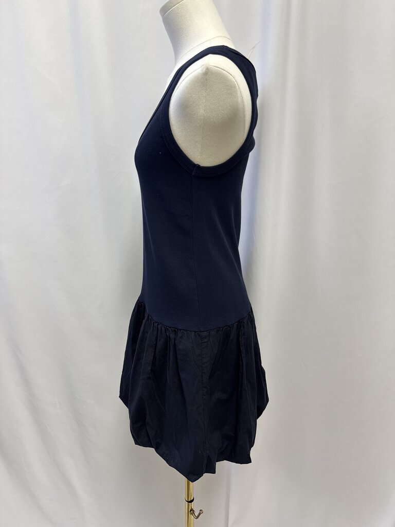 Velvet Navy Ribbed Bubble Skirt Dress