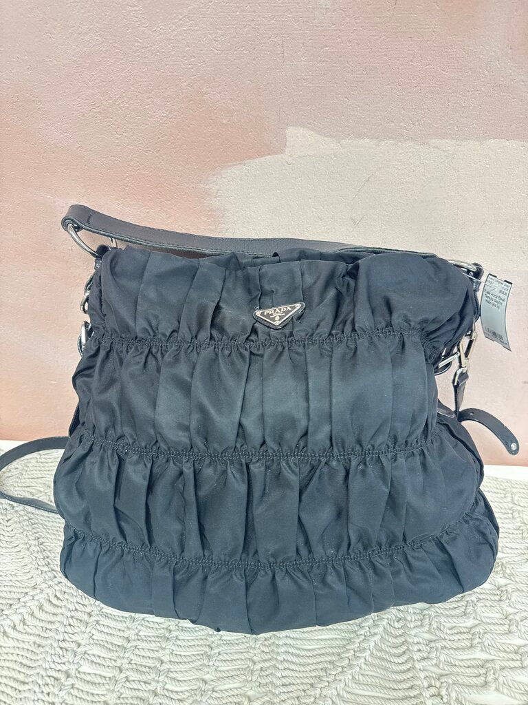 Prada Black Tessuto Gaufre Hobo (As Is)