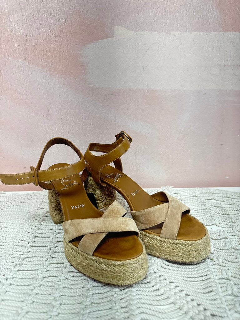 Louboutin Tan Suede Platform Sandal