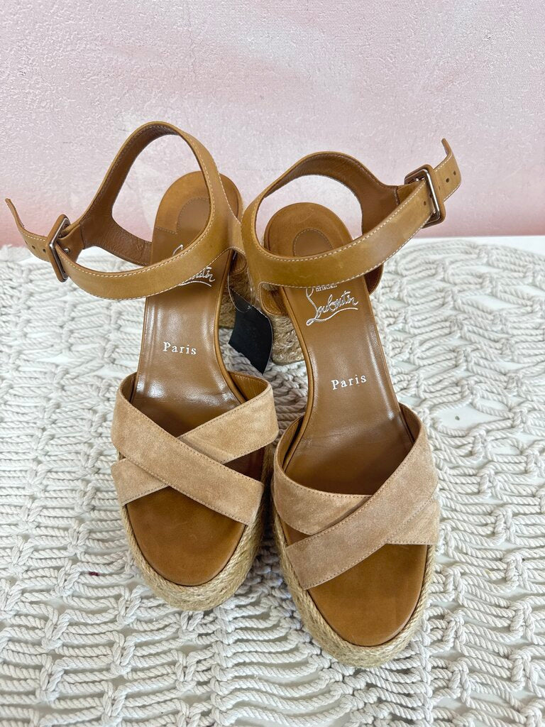 Louboutin Tan Suede Platform Sandal