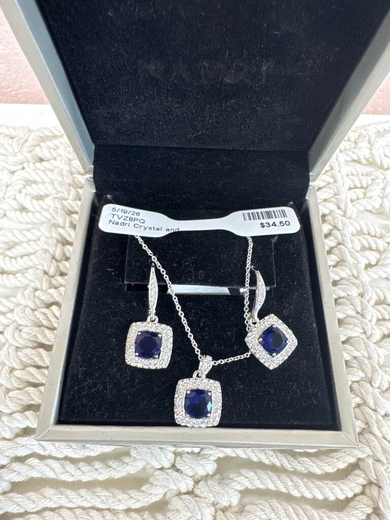 Nadri Crystal and Blue Stone Drop Earring and Necklace Set w/Box