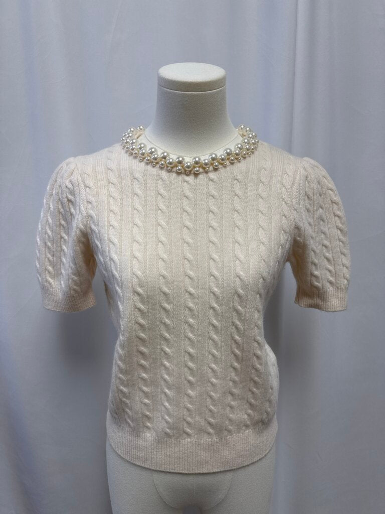 Sandro Ivory Cable Knit and Pearl Sweater