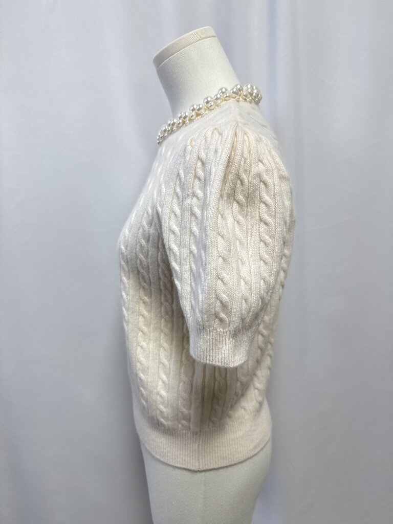 Sandro Ivory Cable Knit and Pearl Sweater