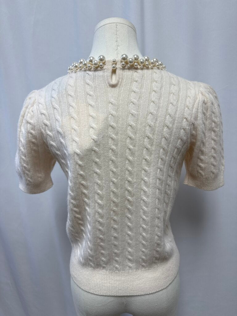 Sandro Ivory Cable Knit and Pearl Sweater