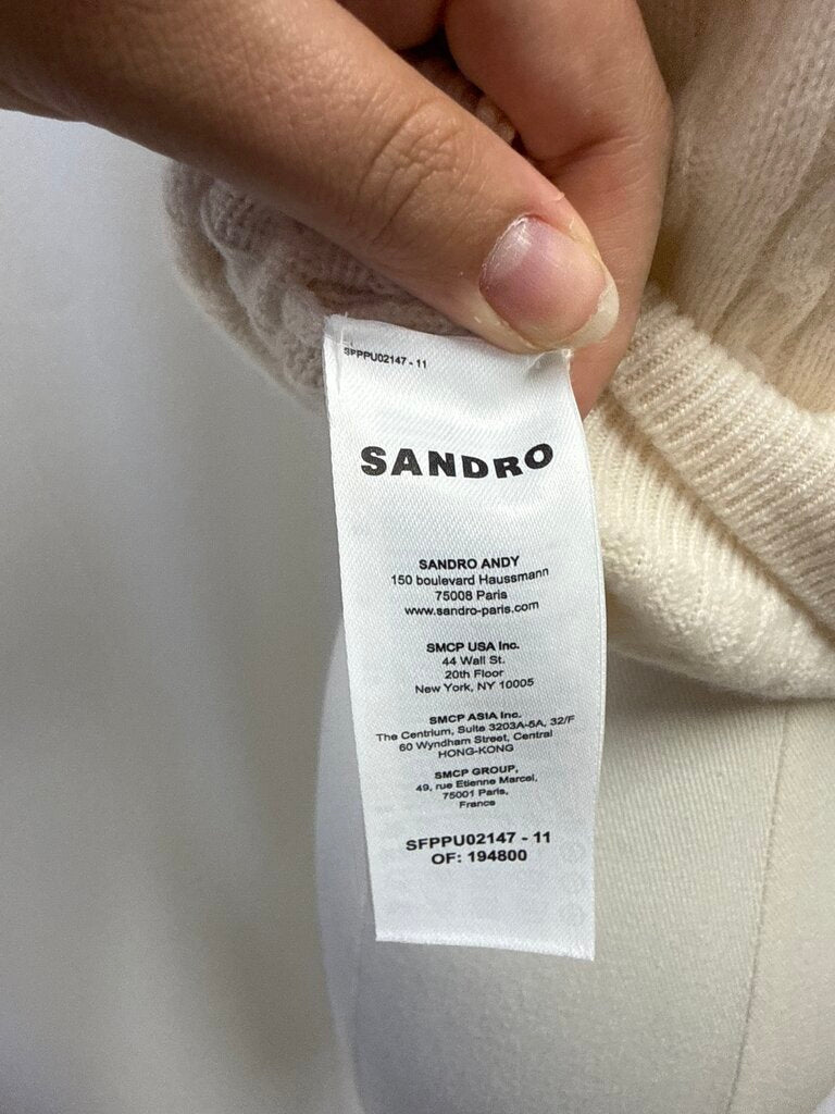 Sandro Ivory Cable Knit and Pearl Sweater