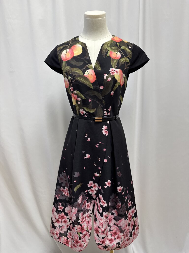 Ted Baker Black Floral and Peach Dress