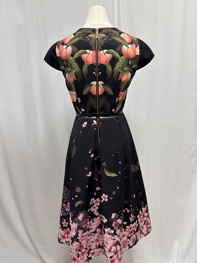 Ted Baker Black Floral and Peach Dress