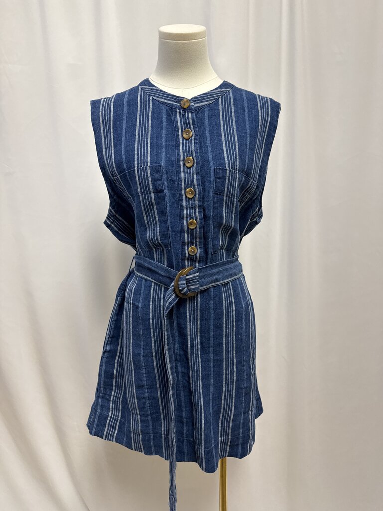 Faherty Blue Striped Belted Dress