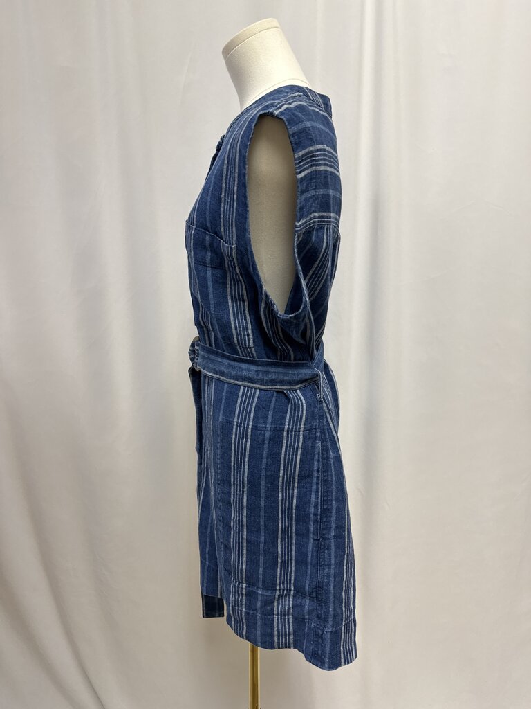 Faherty Blue Striped Belted Dress