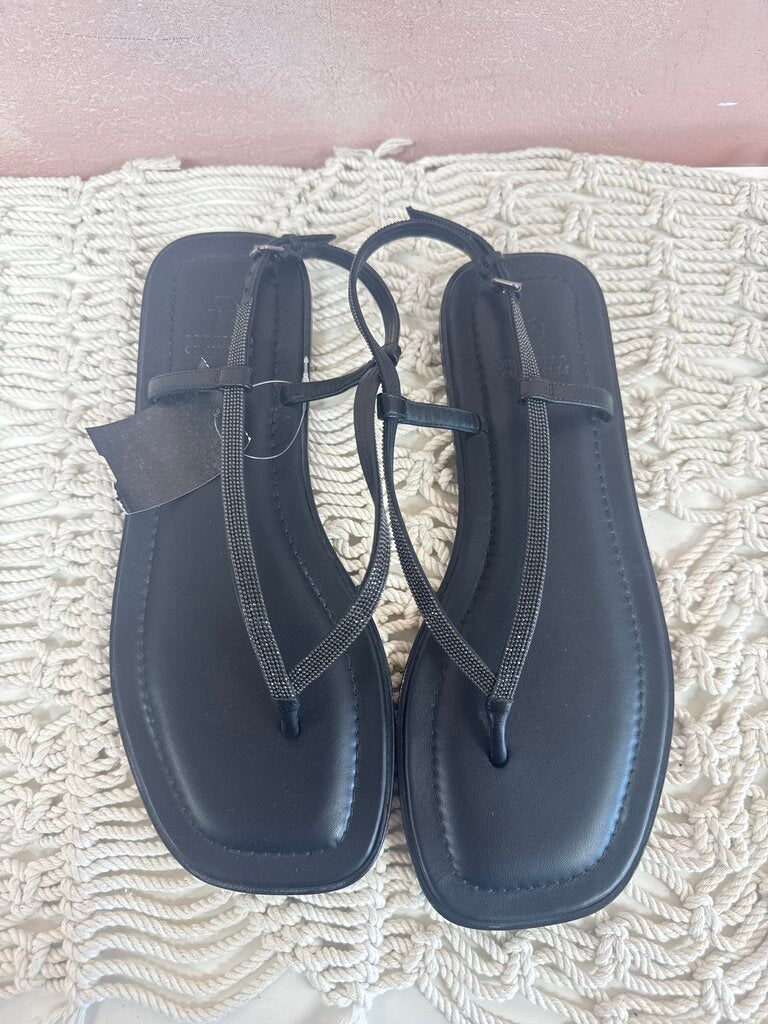 Brunello Cucinelli Black Thong Sandal