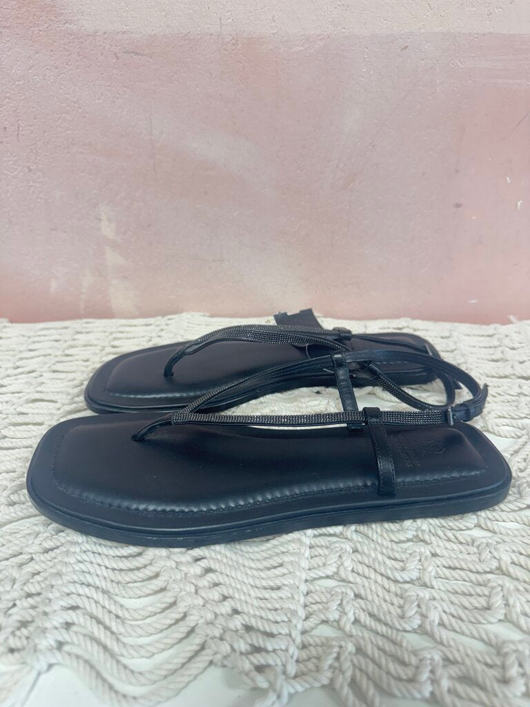 Brunello Cucinelli Black Thong Sandal