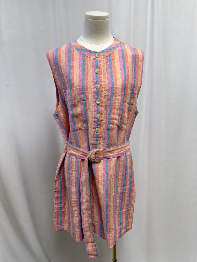 Faherty Pink Striped Belted Dress