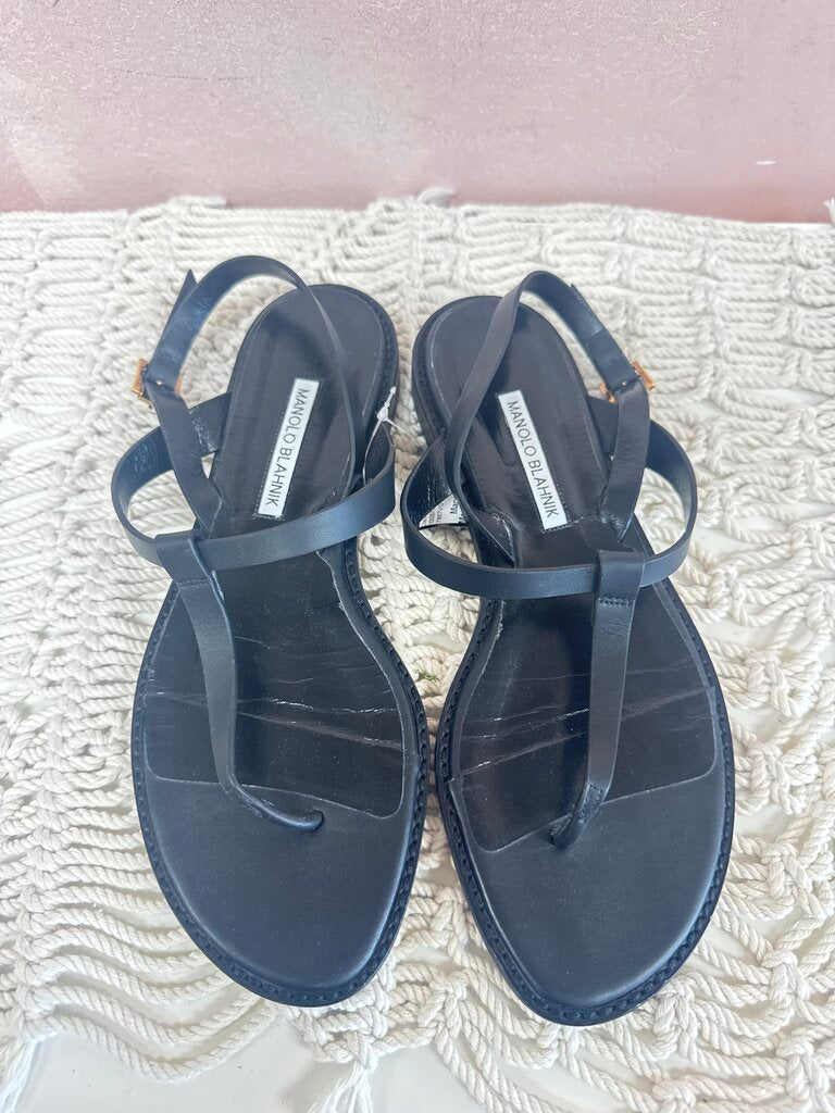 Manolo Black Thong Sandal
