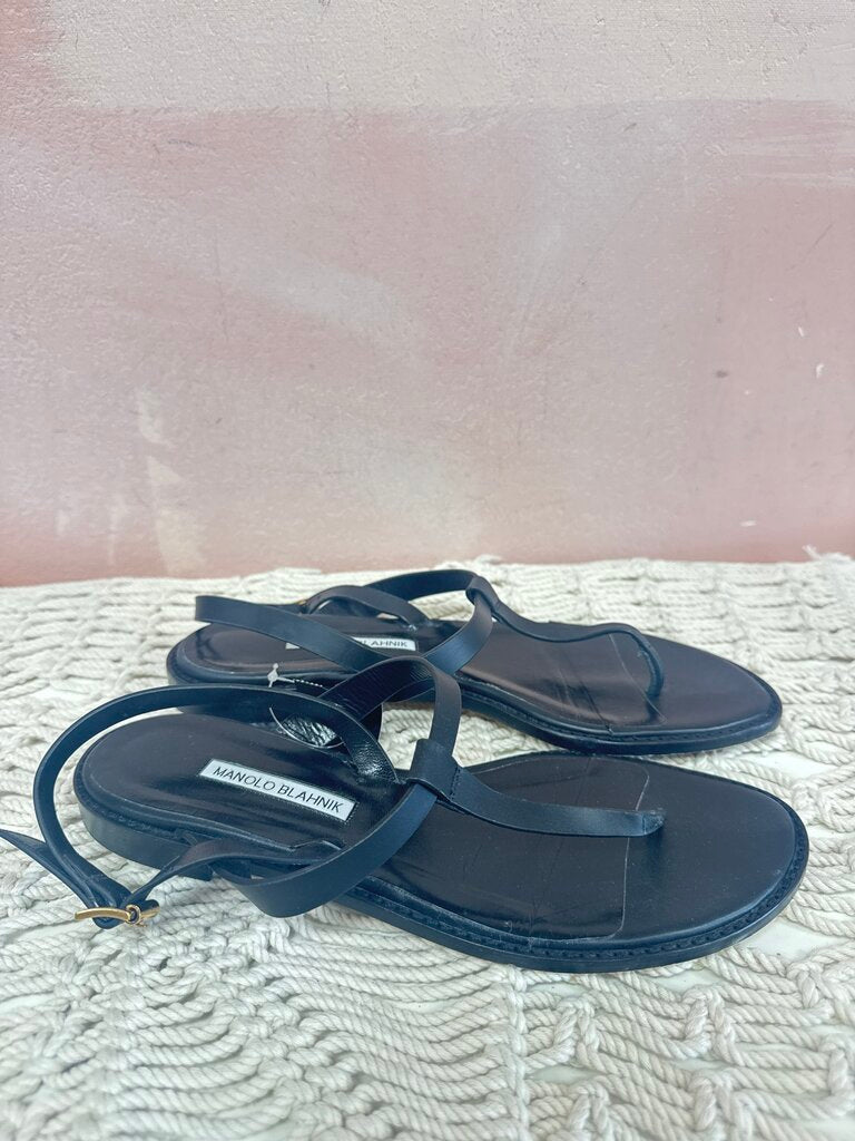 Manolo Black Thong Sandal