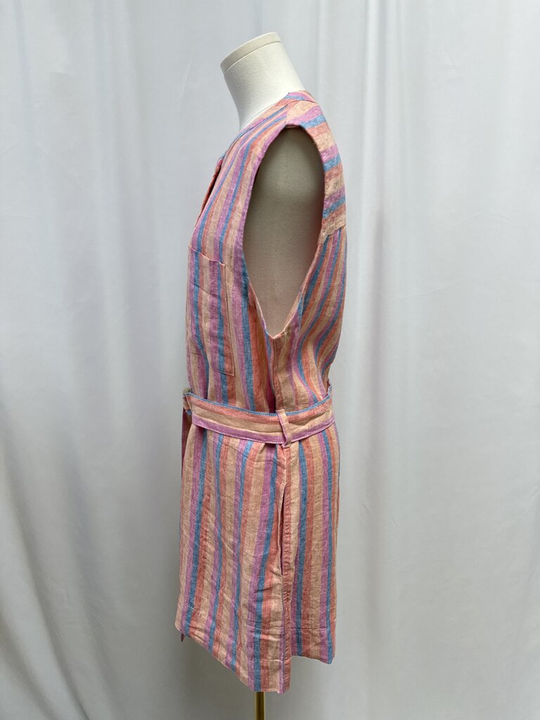 Faherty Pink Striped Belted Dress