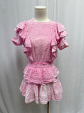 LoveShackFancy Pink Eyelet and Ruffle Mini Dres
