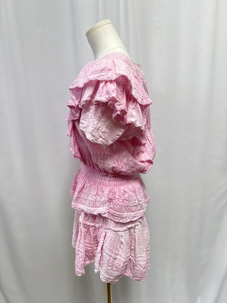 LoveShackFancy Pink Eyelet and Ruffle Mini Dres