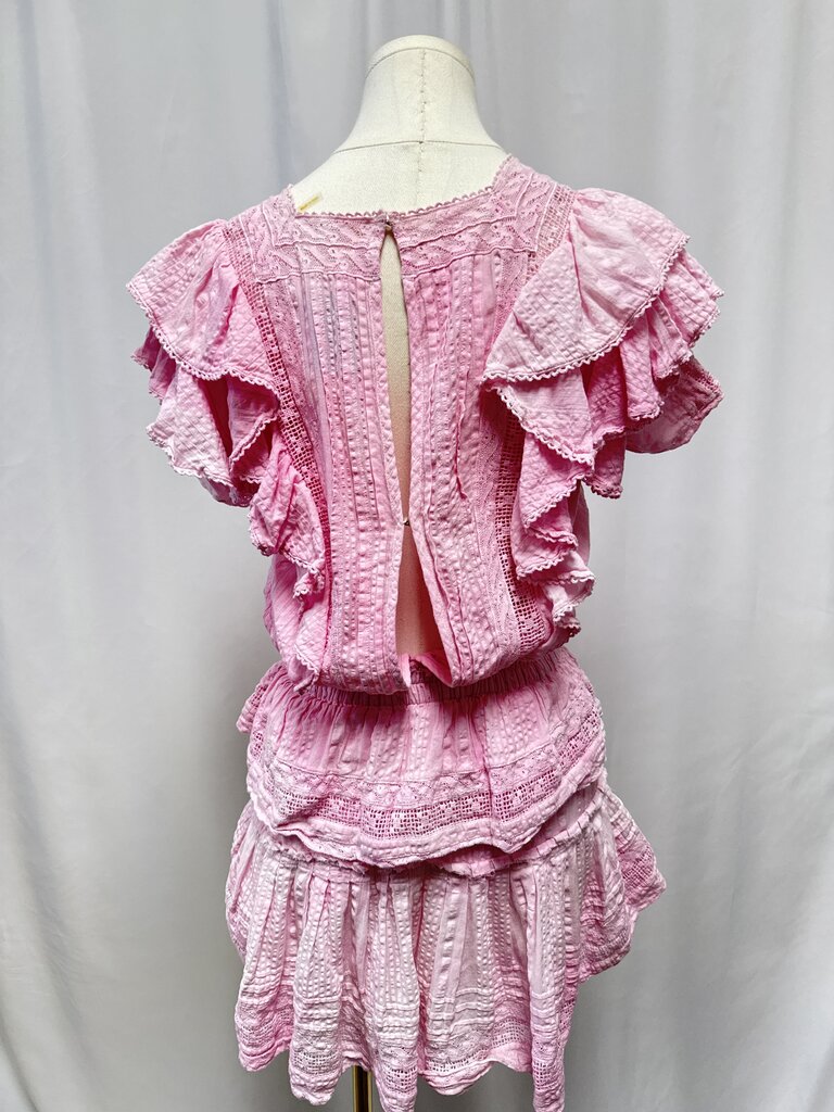 LoveShackFancy Pink Eyelet and Ruffle Mini Dres