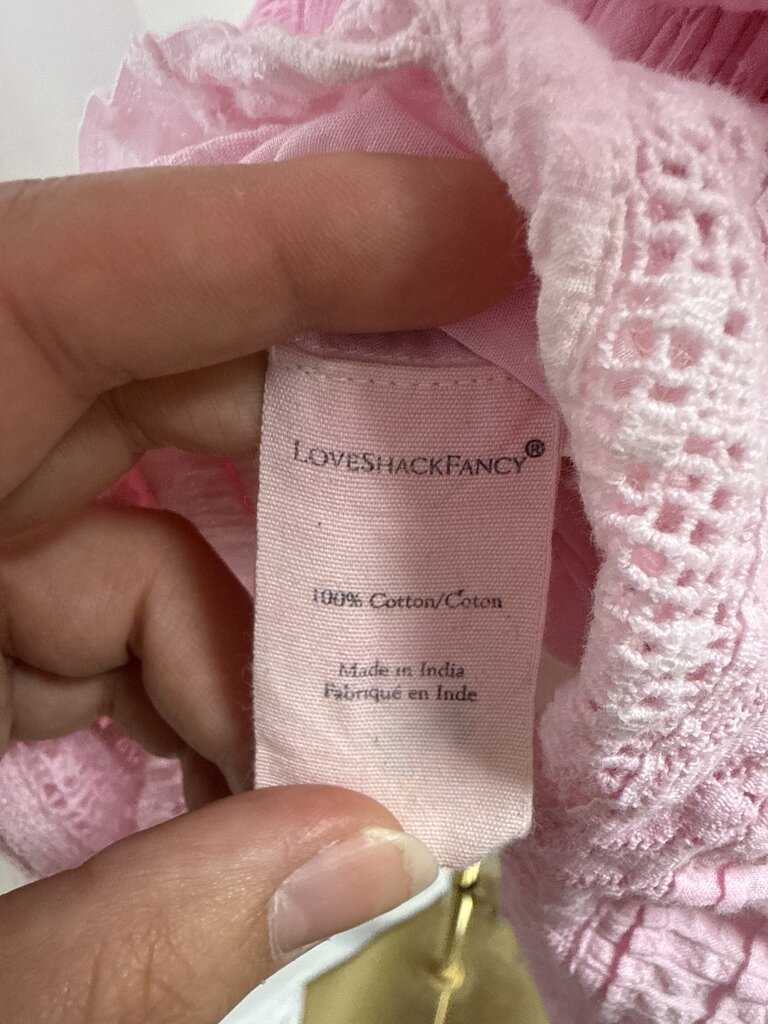 LoveShackFancy Pink Eyelet and Ruffle Mini Dres
