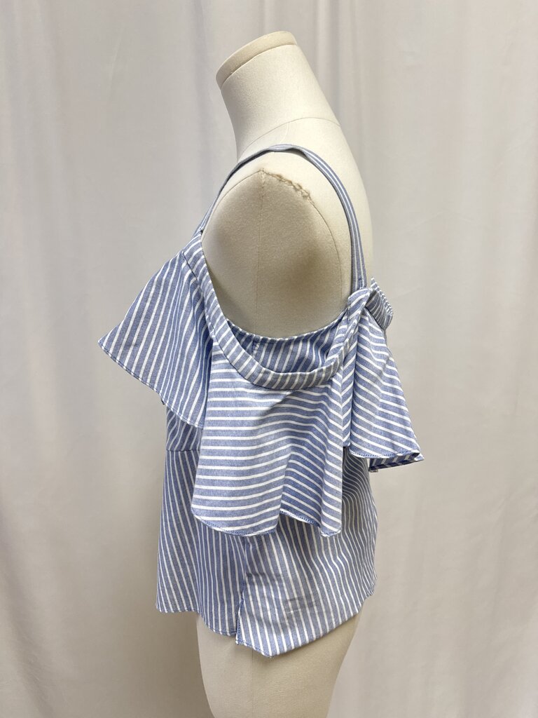 Veronica Beard Blue Striped Ruffle Tank