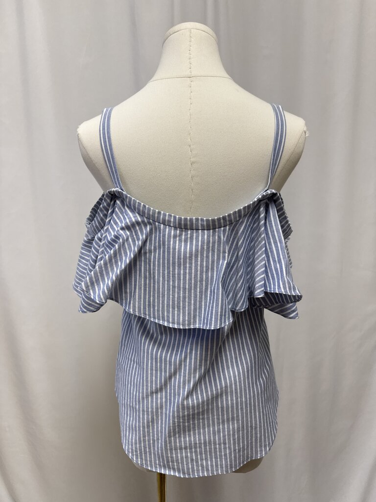 Veronica Beard Blue Striped Ruffle Tank
