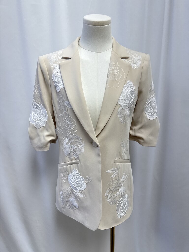 Cinq a Sept Tan and Ivory Floral Applique Blazer NWT