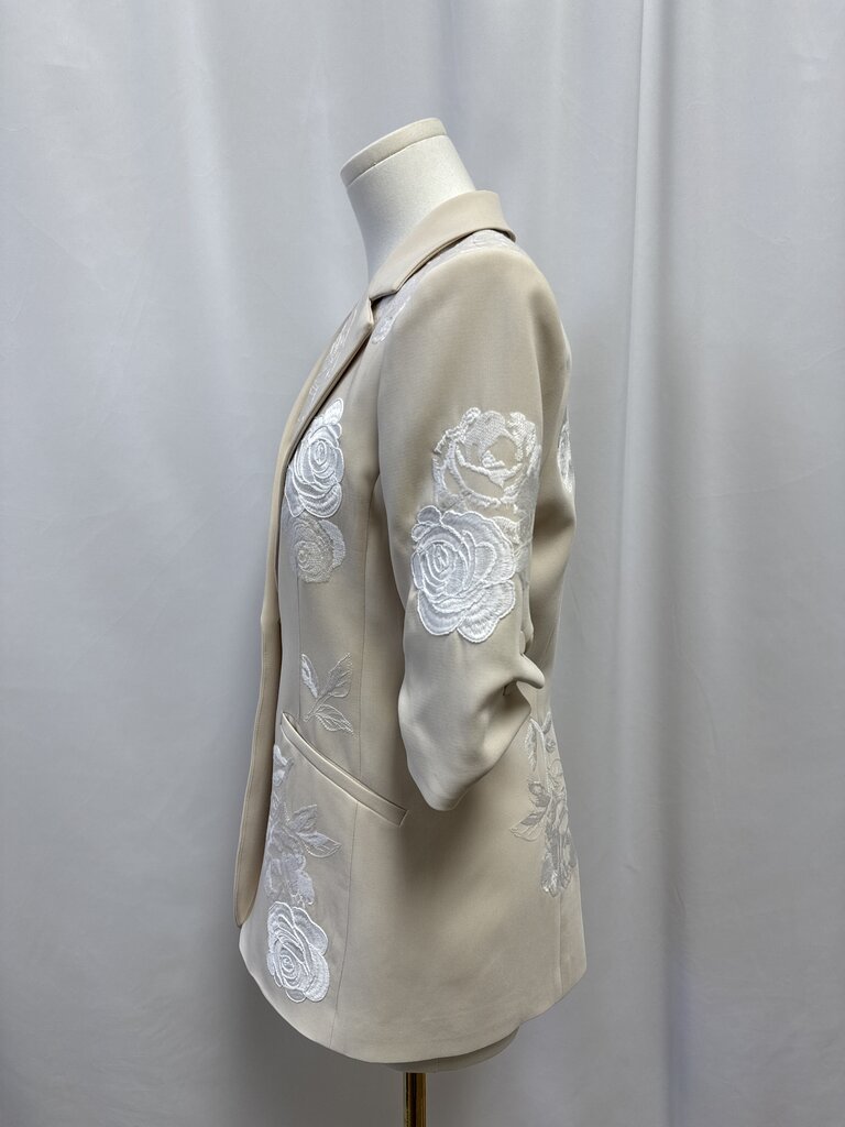 Cinq a Sept Tan and Ivory Floral Applique Blazer NWT