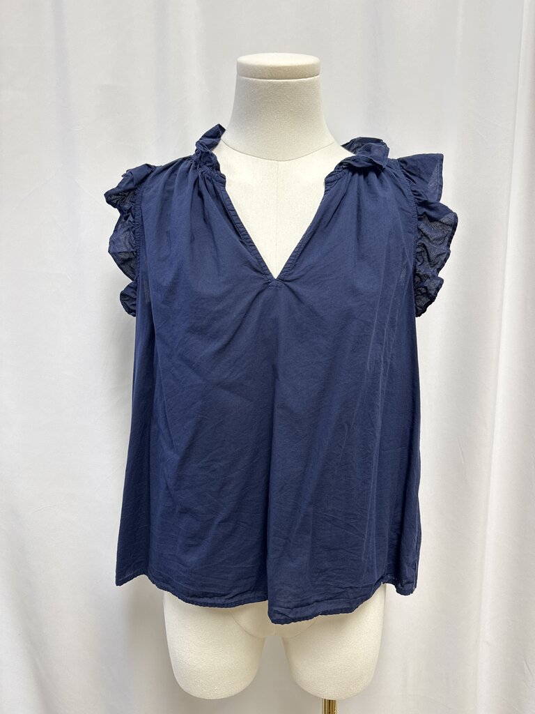Xirena Blue Sleeveless Furffle Top