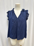 Xirena Blue Sleeveless Furffle Top