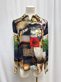 alice + olivia Black Landscape Silk Blouse