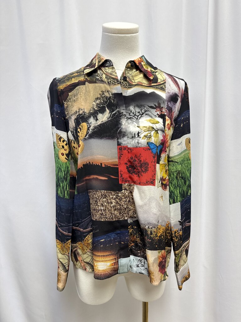 alice + olivia Black Landscape Silk Blouse