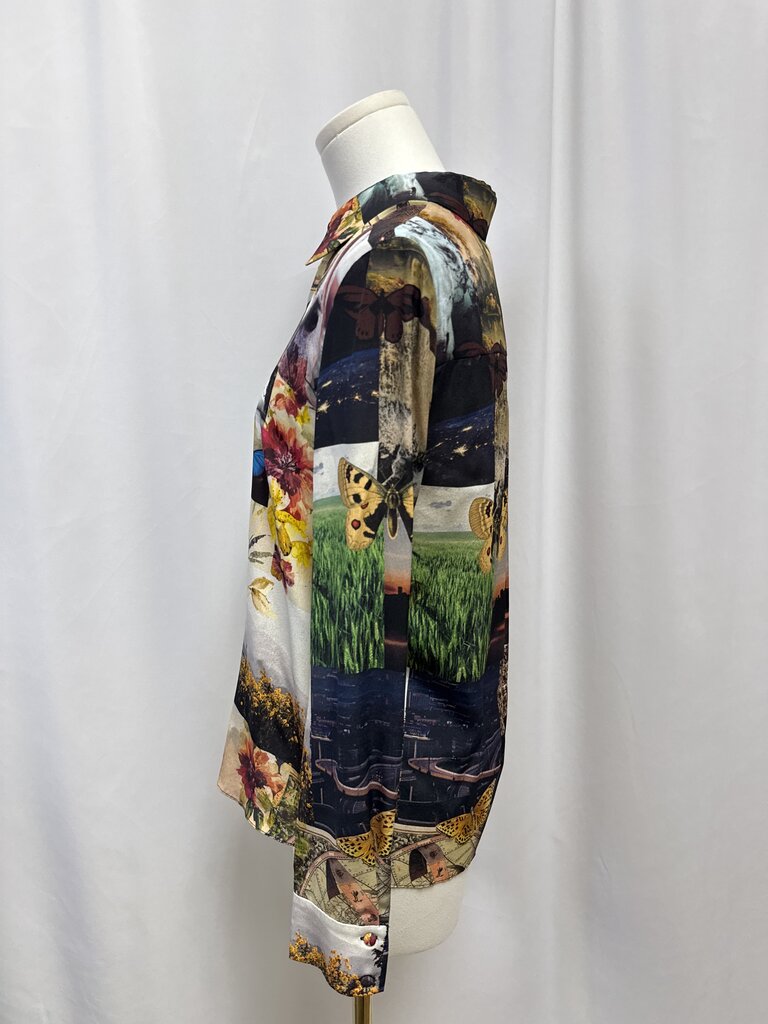 alice + olivia Black Landscape Silk Blouse