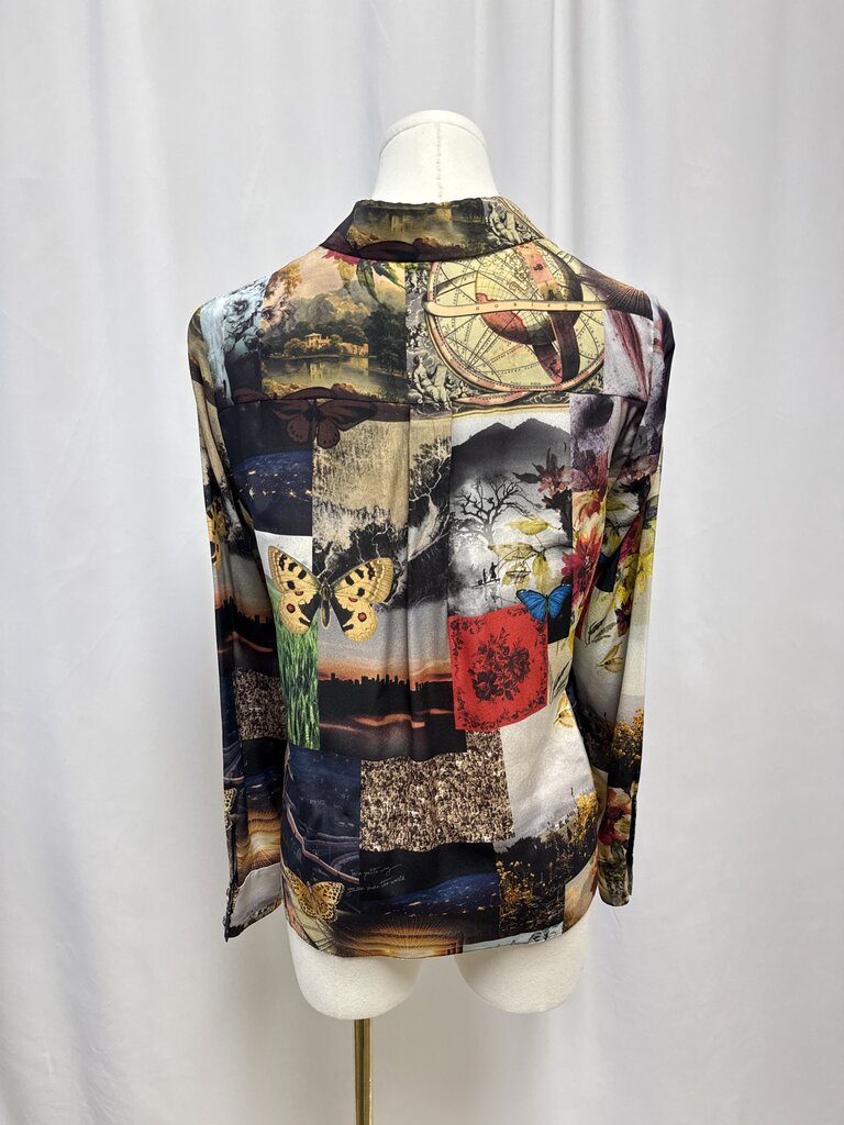 alice + olivia Black Landscape Silk Blouse