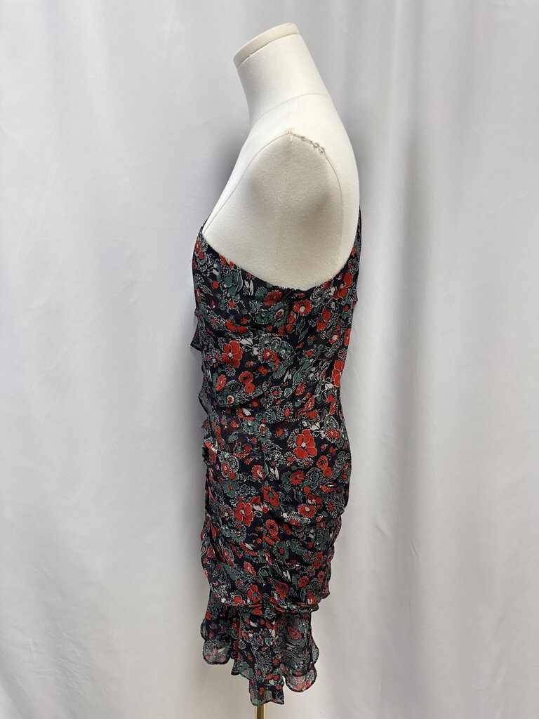 Veronica Bead Black Floral One Shoulder Ruched Dress NWT