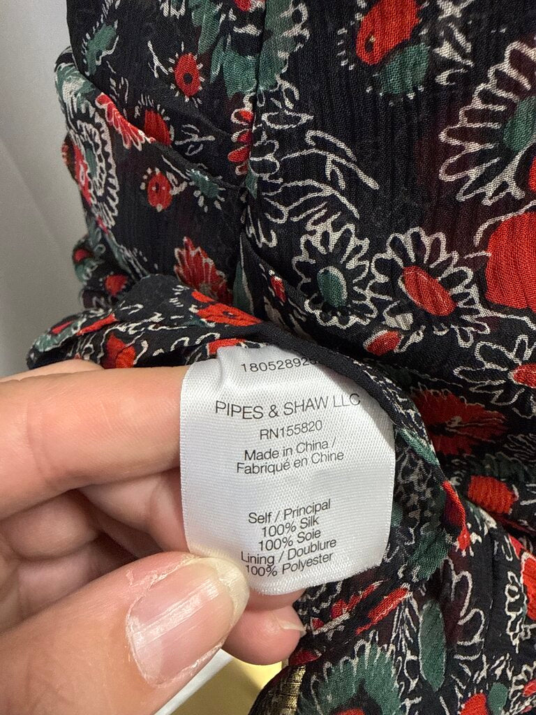 Veronica Bead Black Floral One Shoulder Ruched Dress NWT