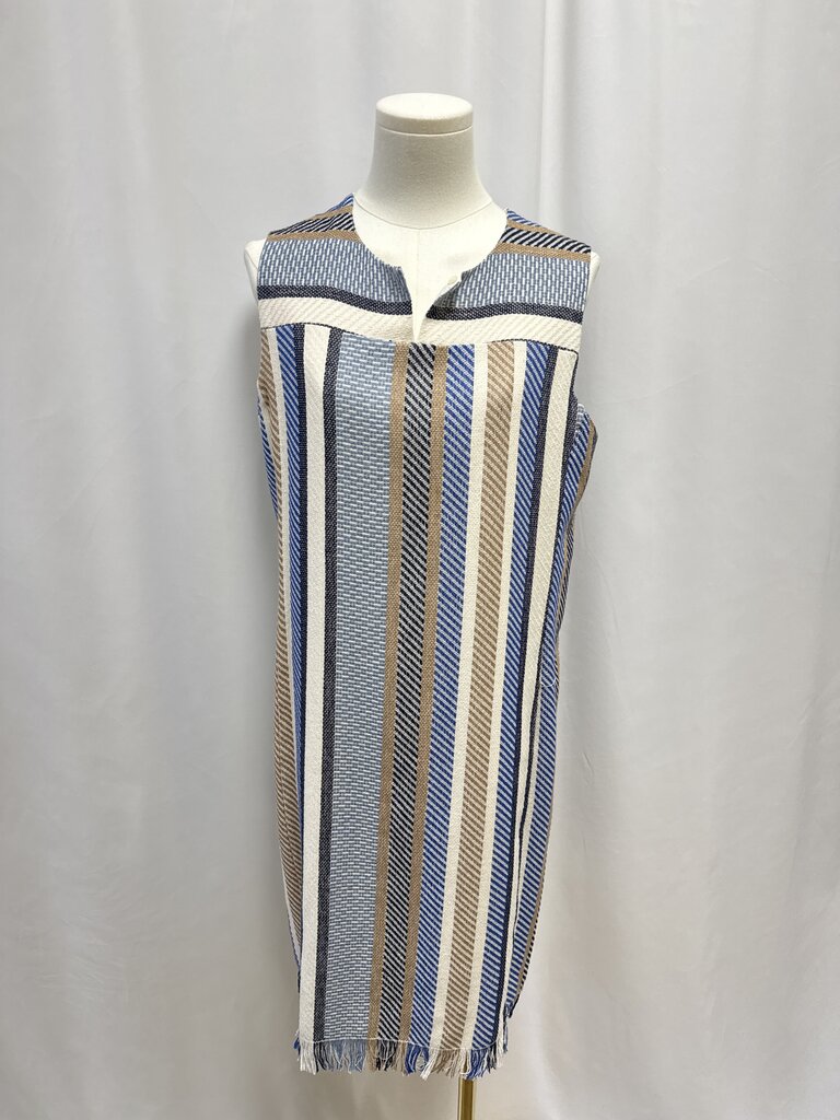 Vilagallo Blue and Tan Striped Sheath Dress