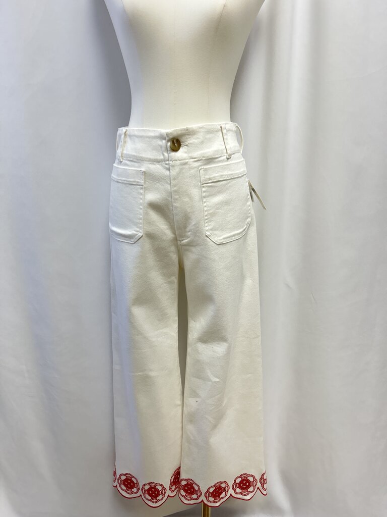 Maeve Ivory Embroidered Hem Pant NWT