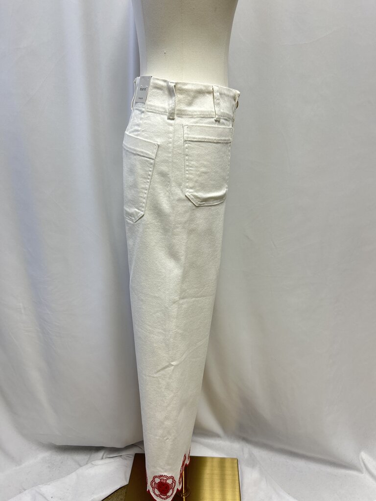 Maeve Ivory Embroidered Hem Pant NWT