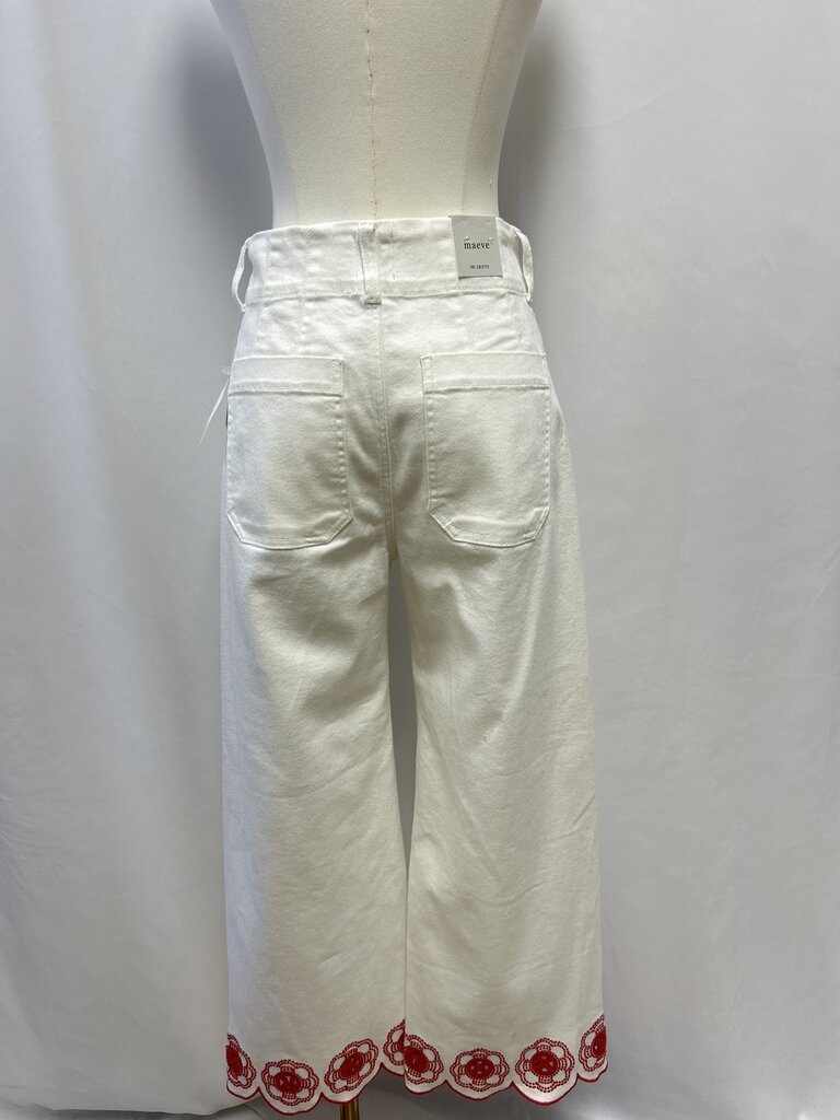 Maeve Ivory Embroidered Hem Pant NWT