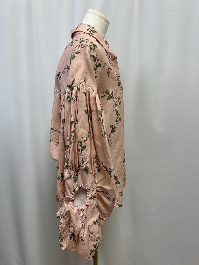 Agua Pink Floral Linen Blouse