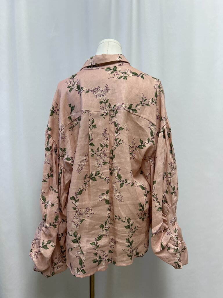 Agua Pink Floral Linen Blouse