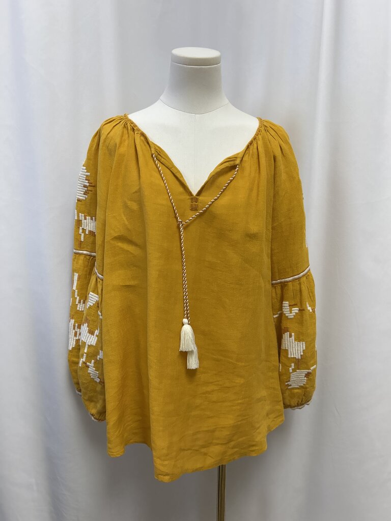 Benaras Mustard Linen Embroidered Blouse