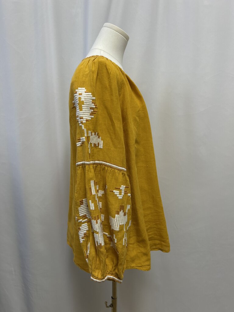 Benaras Mustard Linen Embroidered Blouse