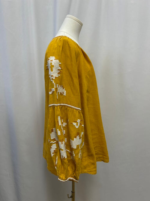 Benaras Mustard Linen Embroidered Blouse