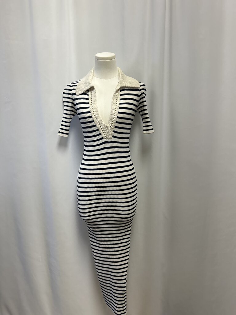 A.L.C. Blue Striped Ribbed Maxi Dress