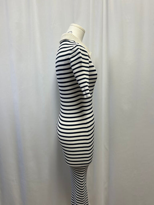 A.L.C. Blue Striped Ribbed Maxi Dress