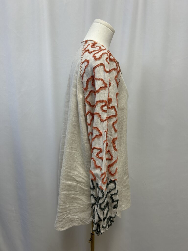 Silvia Tcherassi Tan Linen Embroidered Top