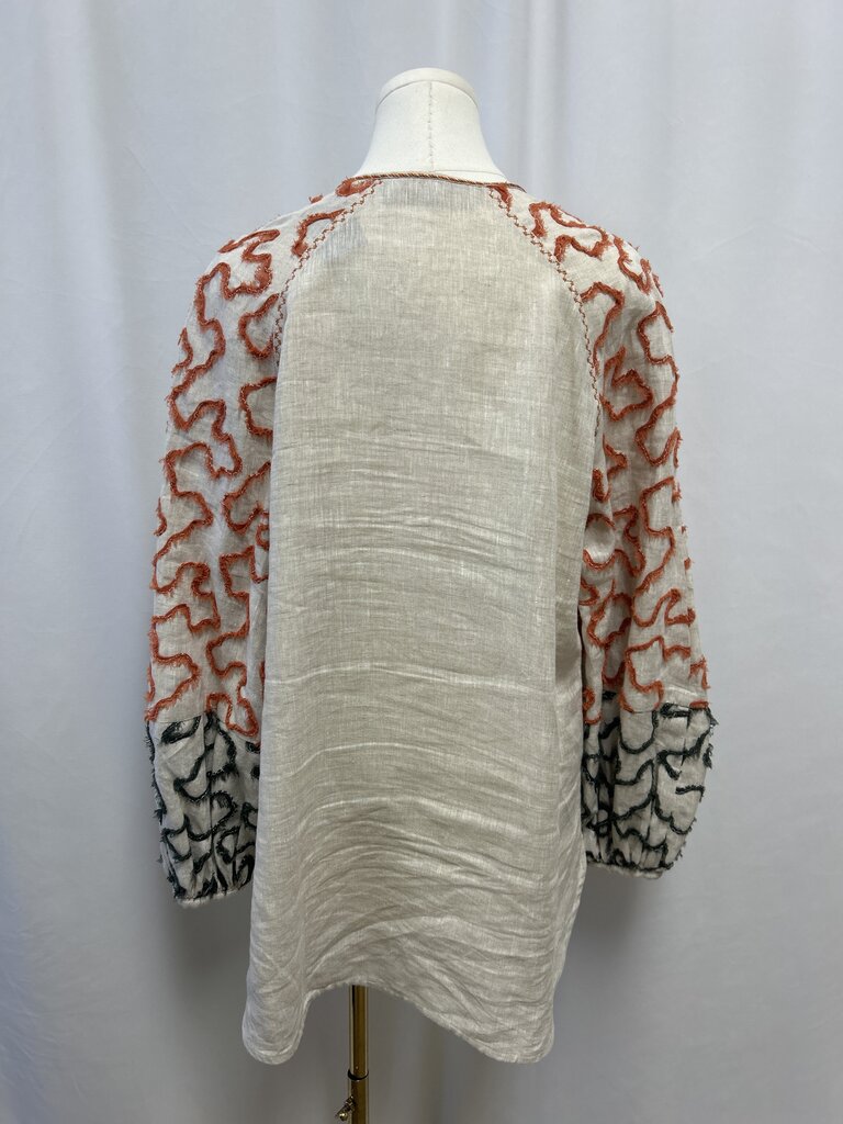 Silvia Tcherassi Tan Linen Embroidered Top