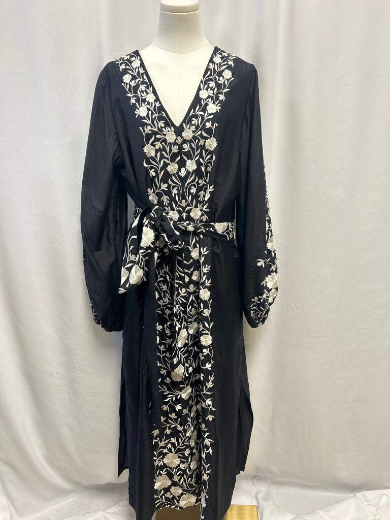 Sue Sartor Black Embroidered Belted Maxi Dress